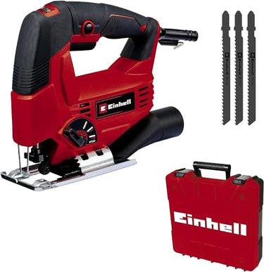 Einhell Stichsäge TC-JS 80/1 Kit (550 W, 20 mm Hubhöhe, Pendelhubfunktion, 80 mm Schnitttiefe in Holz, 10 mm in Stahl, 3.000 min-1, inkl. 3x T-Schaft Sägeblatt) im Sale